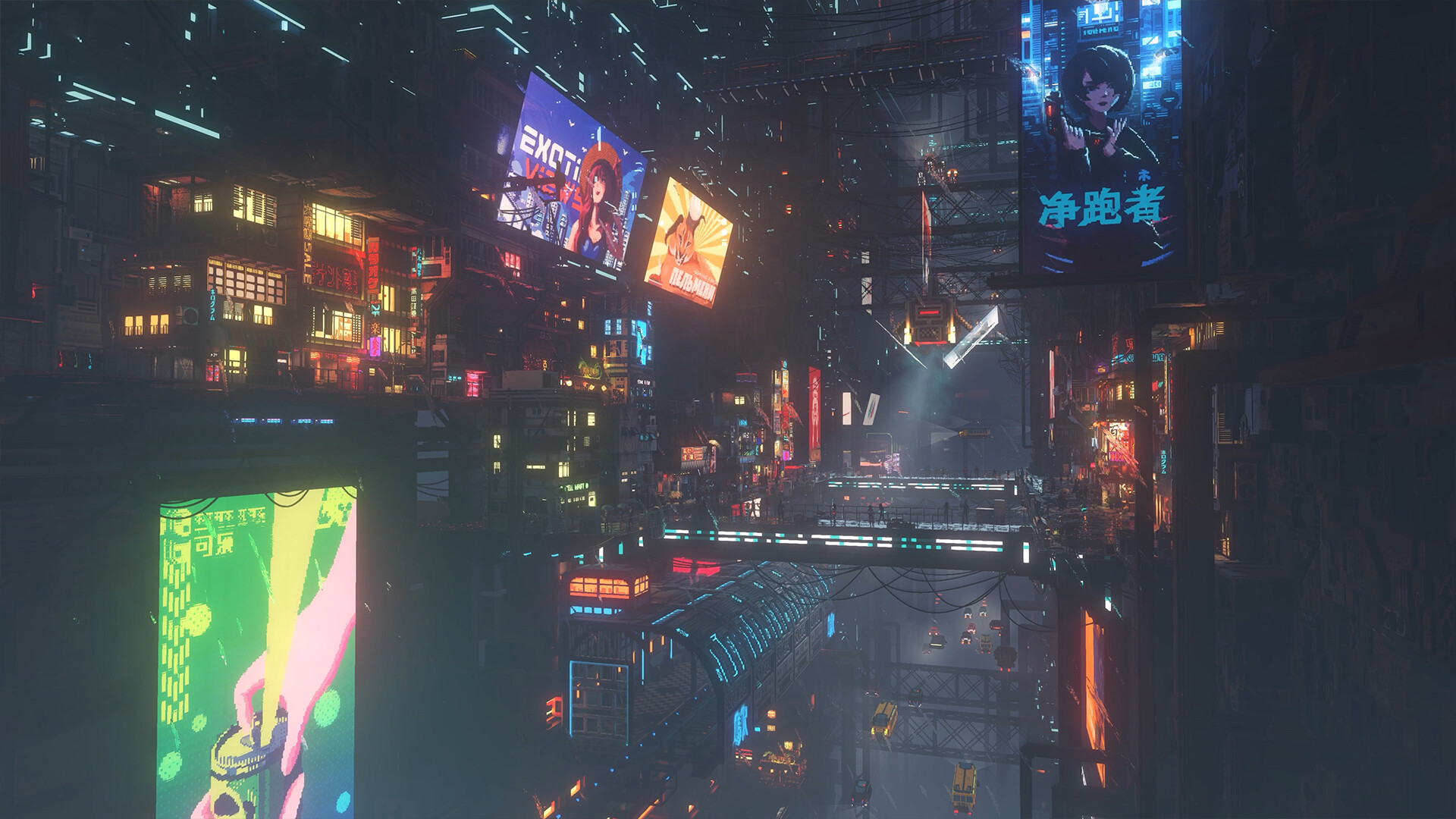Nivalis Nights cyberpunk city street with neon signage and rain